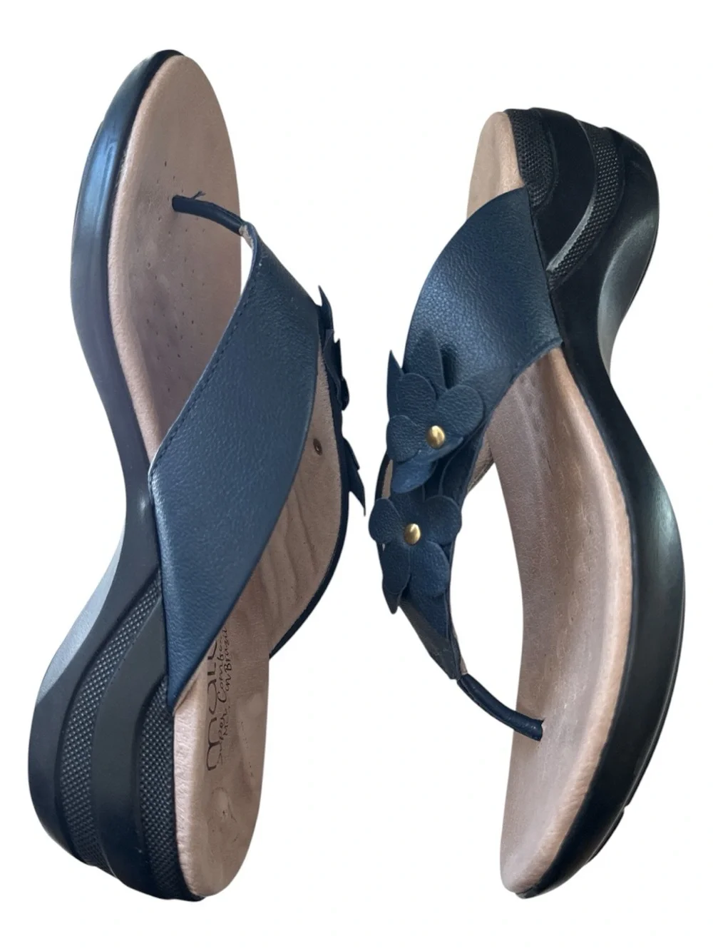 Malu Super Comfort Blue Floral Thong Wedge‎ Sandals Womens US 9 EUR 40